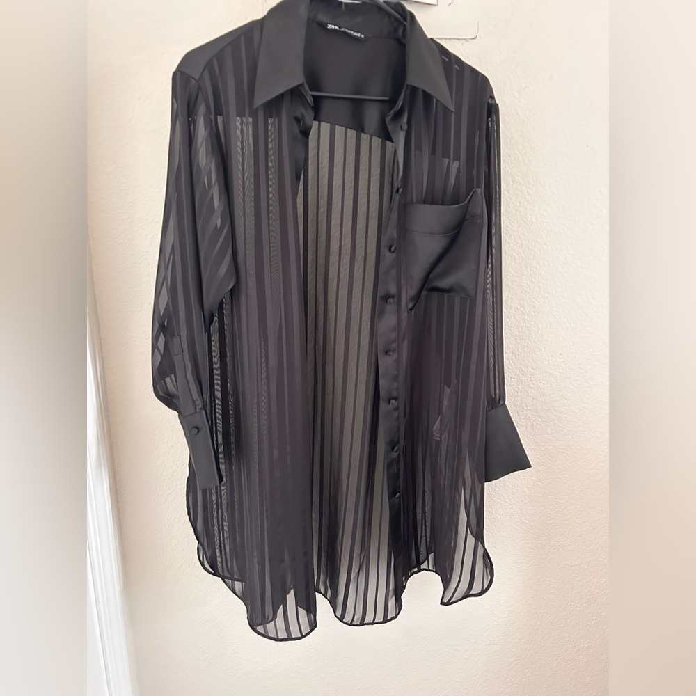 Zara Sheer Black Striped Dress